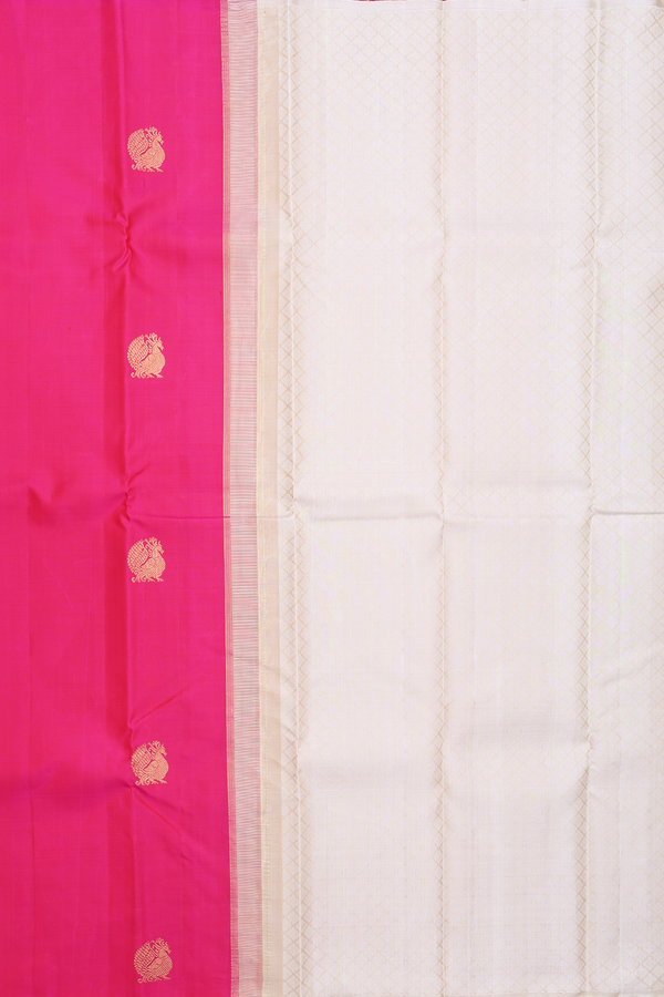 Kanchipuram Silk Saree Pastel Brown With Half And Half Design