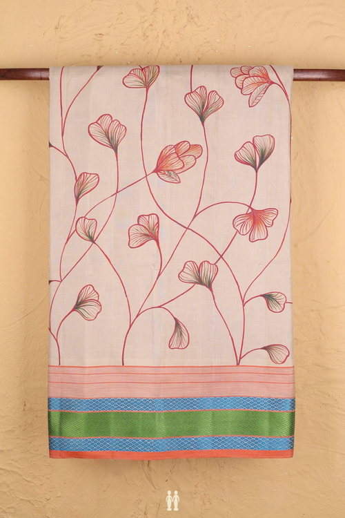 Kanchipuram Silk Saree Pastel Brown With Hand Painted Design