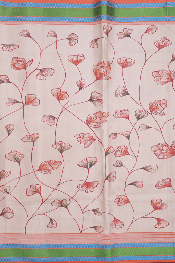 Kanchipuram Silk Saree Pastel Brown With Hand Painted Design