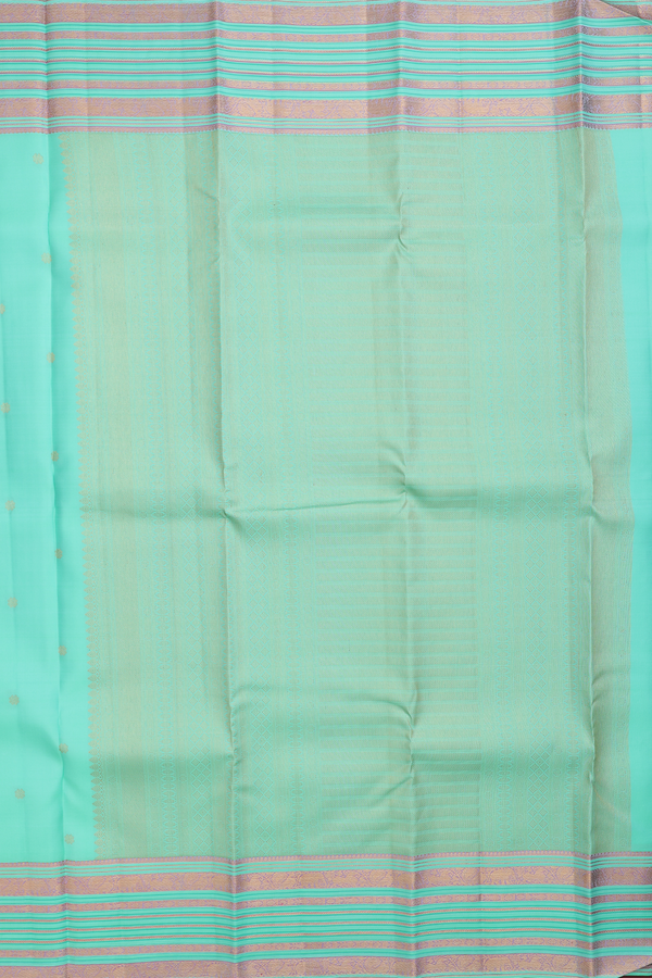 Kanchipuram Silk Saree In Pastel Sea Green With Floral Buttis