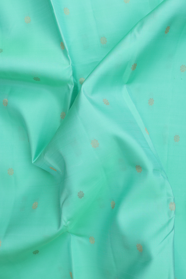Kanchipuram Silk Saree In Pastel Sea Green With Floral Buttis