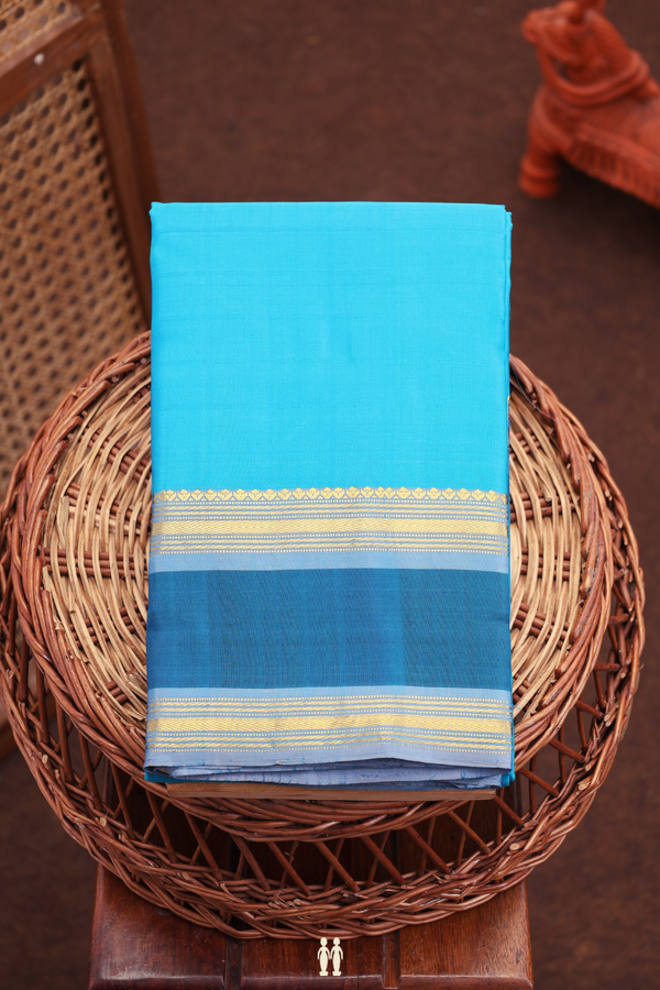 Kanchipuram Silk Saree Peacock Blue With Self Stripes Design