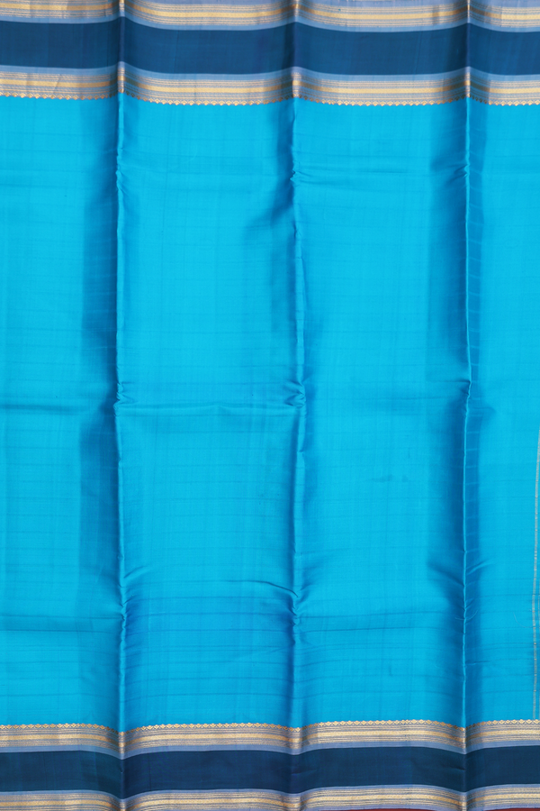 Kanchipuram Silk Saree Peacock Blue With Self Stripes Design