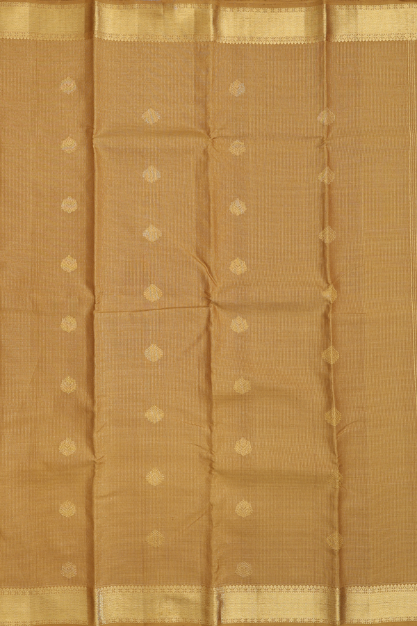 Kanchipuram Silk Saree Peanut Brown Along Checks With Buttas