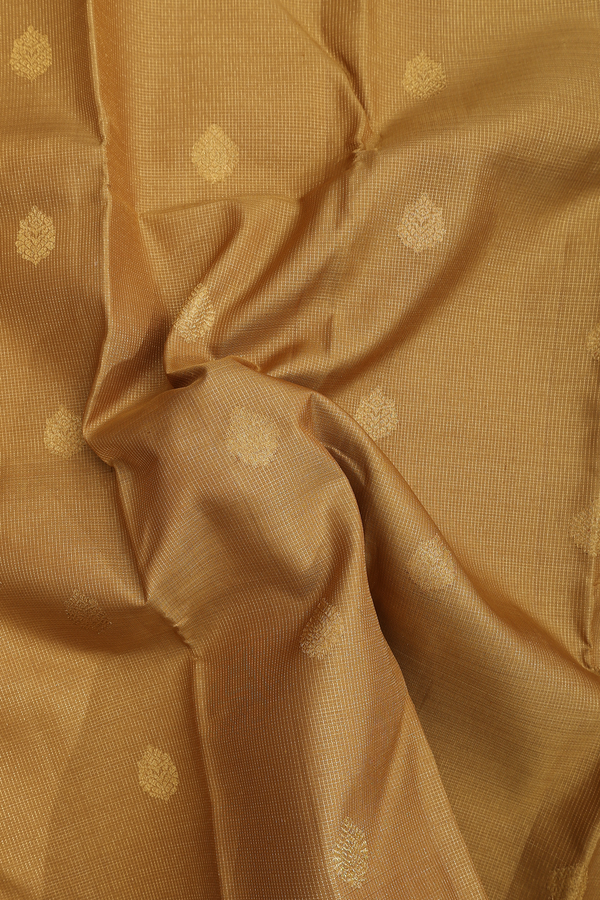 Kanchipuram Silk Saree Peanut Brown Along Checks With Buttas