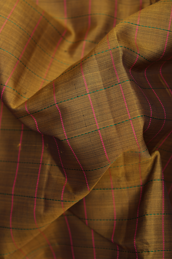 Kanchipuram Silk Saree In Peanut Brown With Checks Design