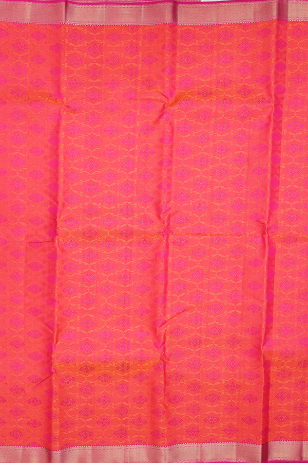 Kanchipuram Silk Saree In Coral Pink With Jacquard Pattern