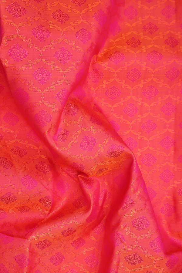 Kanchipuram Silk Saree In Coral Pink With Jacquard Pattern