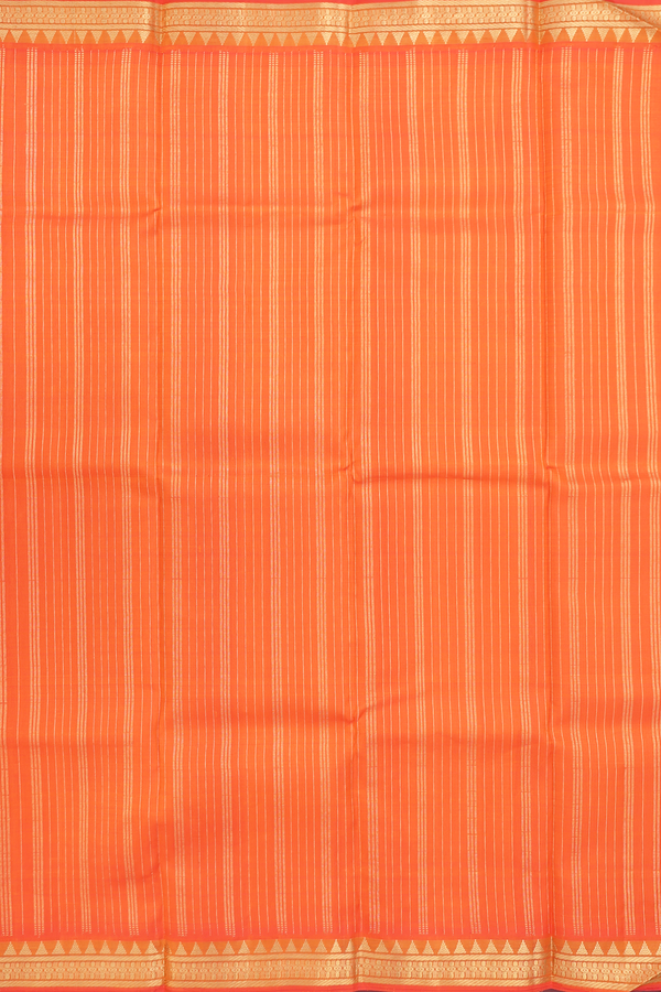 Kanchipuram Silk Saree Plain Bright Orange With Zari Border