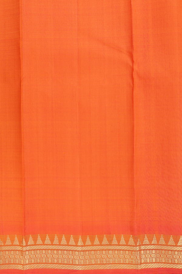 Kanchipuram Silk Saree Plain Bright Orange With Zari Border