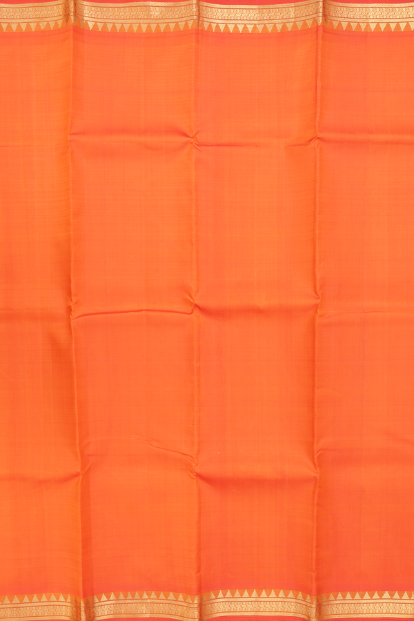 Kanchipuram Silk Saree Plain Bright Orange With Zari Border