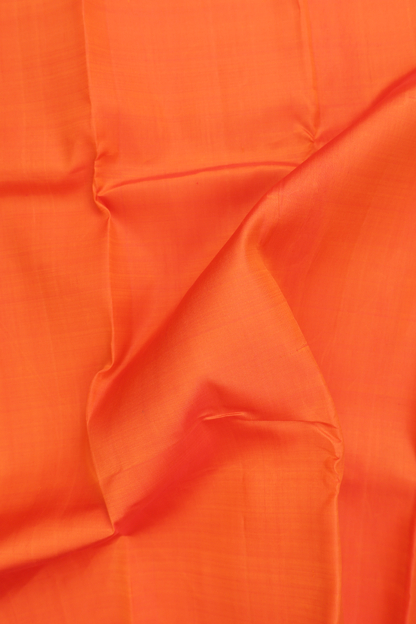 Kanchipuram Silk Saree Plain Bright Orange With Zari Border