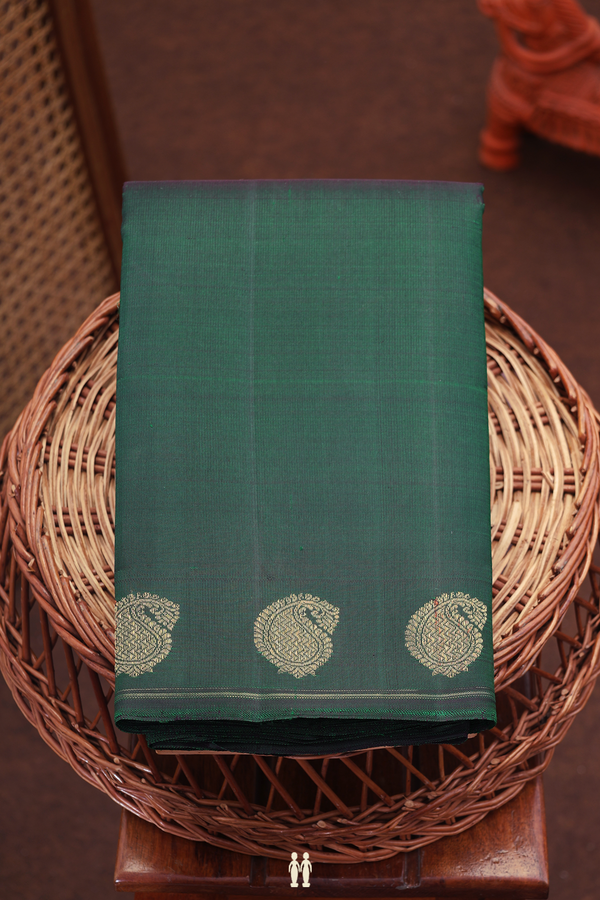 Kanchipuram Silk Saree Plain Dark Green With Paisley Border