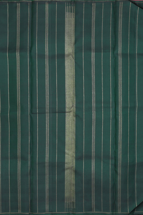 Kanchipuram Silk Saree Plain Dark Green With Paisley Border
