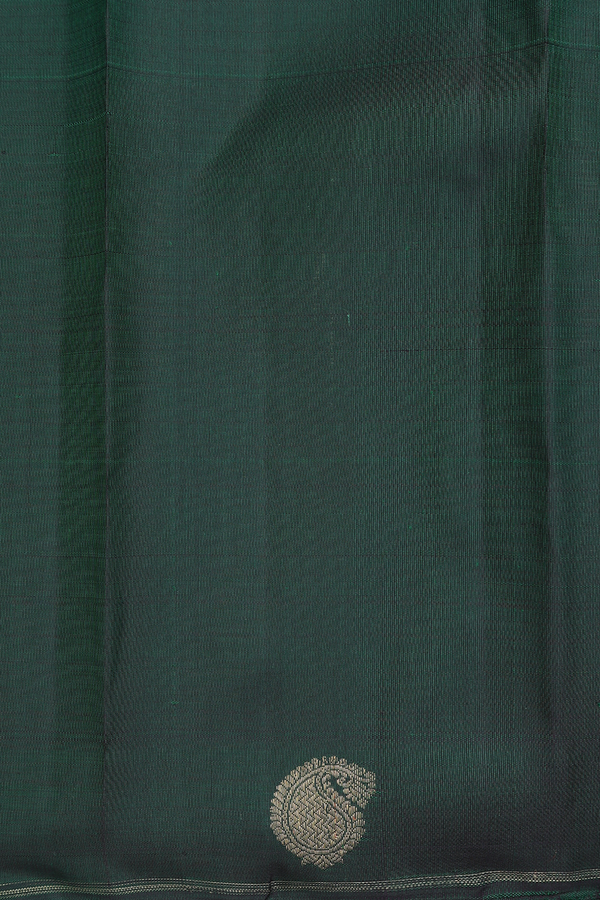 Kanchipuram Silk Saree Plain Dark Green With Paisley Border