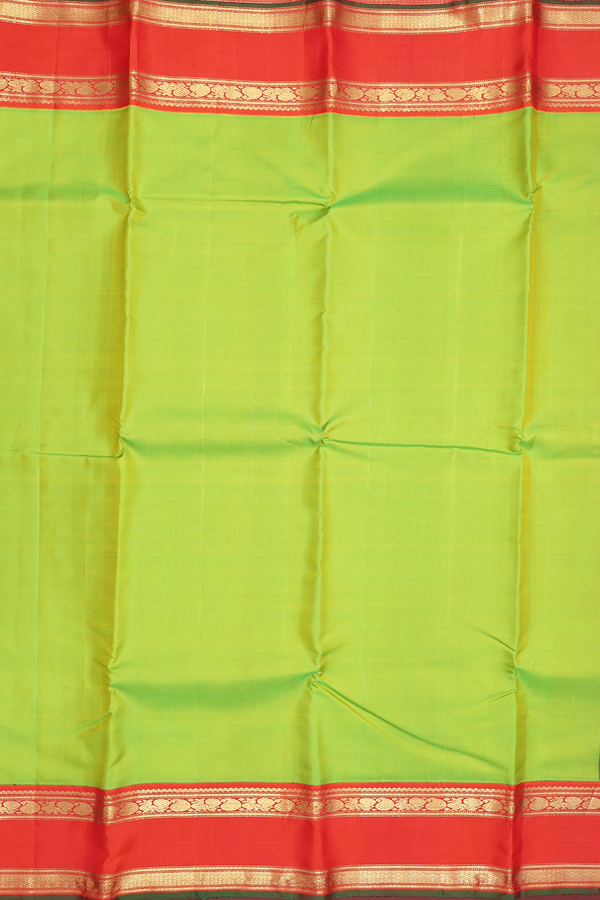 Kanchipuram Silk Saree Plain Lime Green With Contrast Border