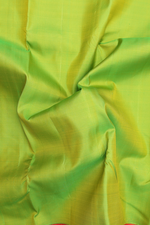 Kanchipuram Silk Saree Plain Lime Green With Contrast Border