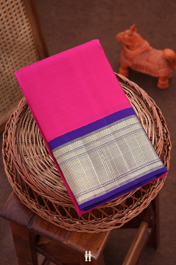 Kanchipuram Silk Saree Plain Rani Pink With Contrast Border