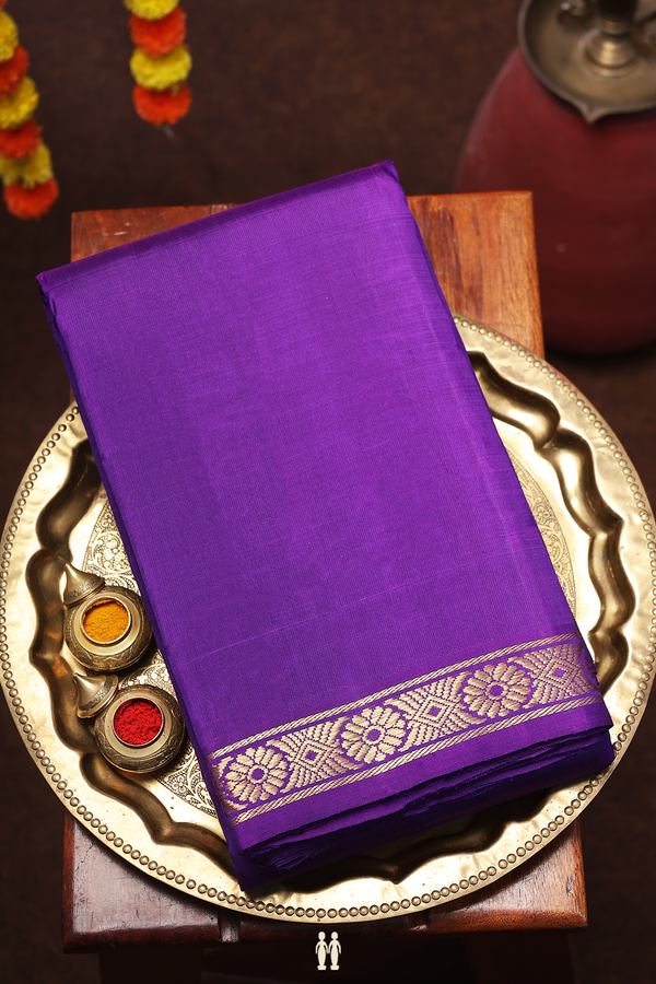Kanchipuram Silk Saree Plain Royal Purple With Floral Border