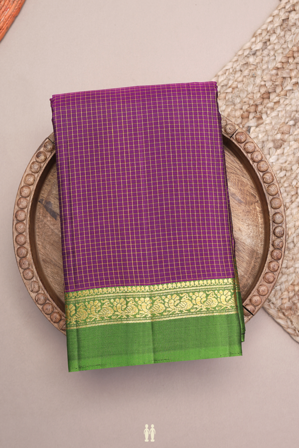 Kanchipuram Silk Saree In Plum Purple With Checks Design