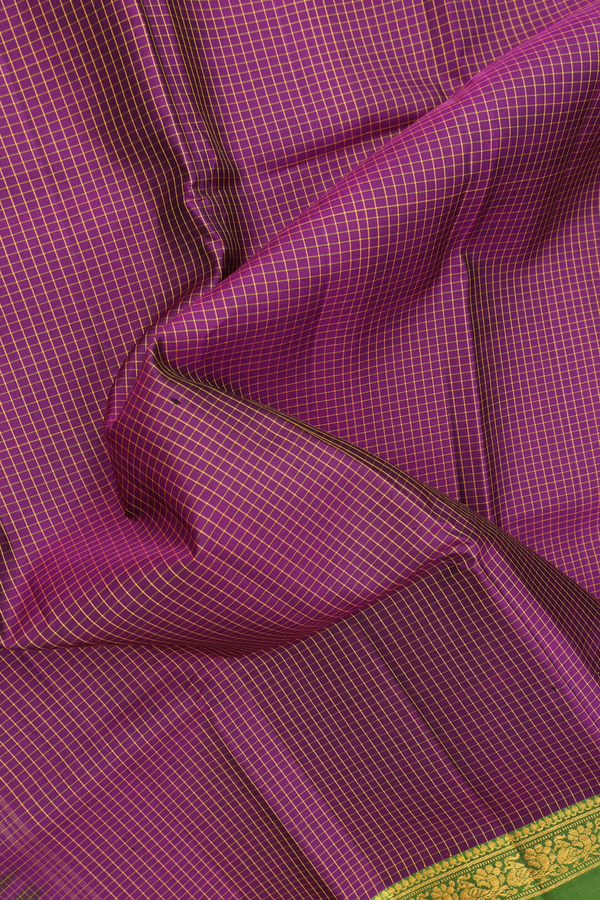 Kanchipuram Silk Saree Plum Purple With Checks Design