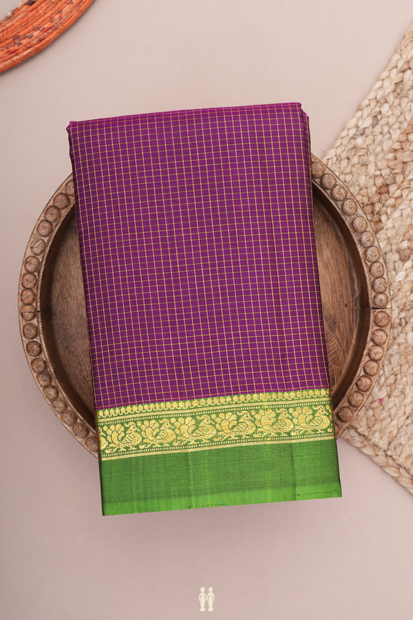 Kanchipuram Silk Saree Plum Purple With Checks Design