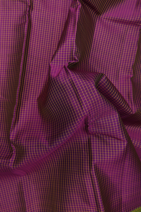 Kanchipuram Silk Saree In Plum Purple With Checks Design