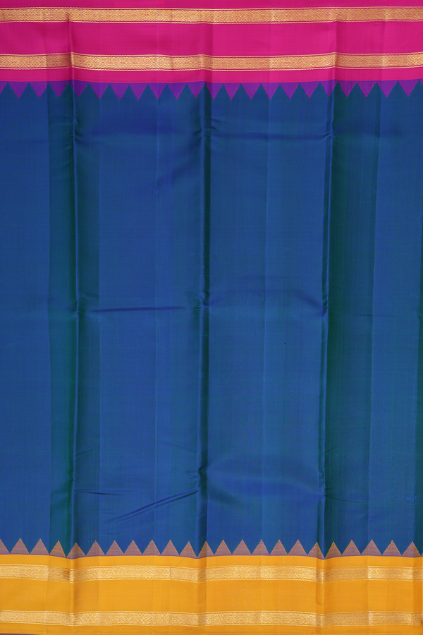 Kanchipuram Silk Saree Prussian Blue With Ganga Jamuna Border
