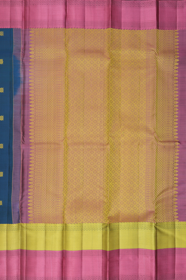 Kanchipuram Silk Saree Prussian Blue With Threadwork Buttas