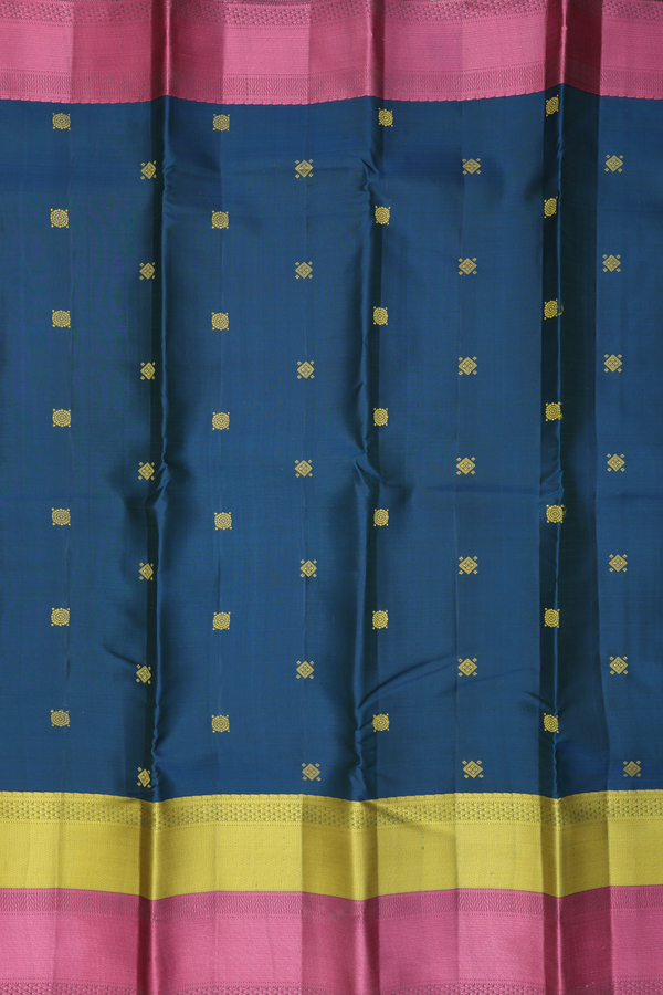 Kanchipuram Silk Saree Prussian Blue With Threadwork Buttas