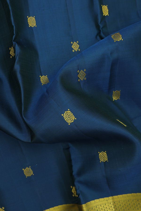 Kanchipuram Silk Saree Prussian Blue With Threadwork Buttas