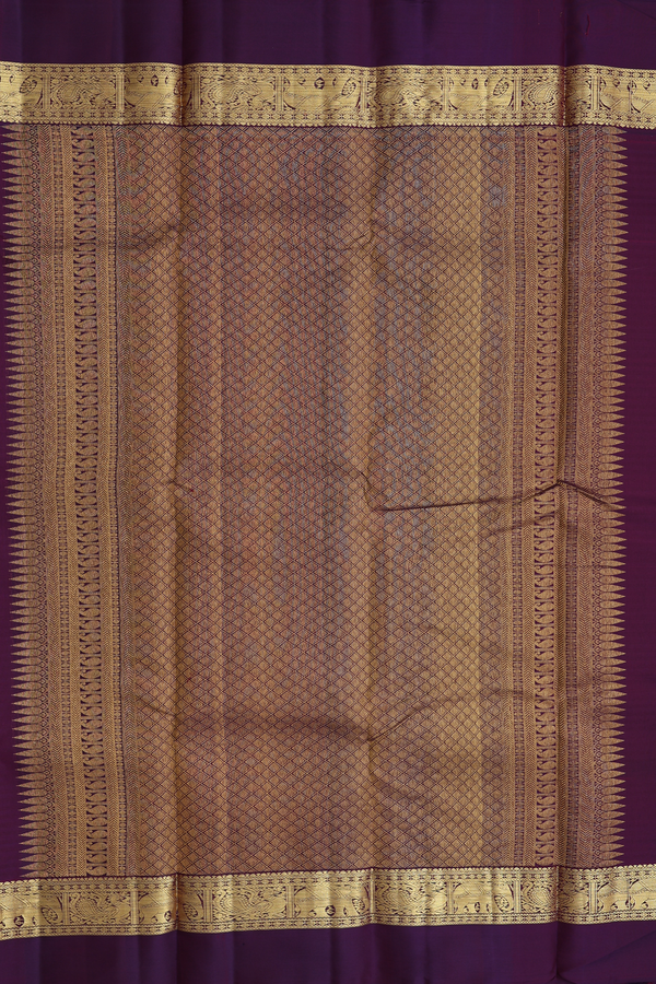 Kanchipuram Silk Saree Purple And Green With Checks Design