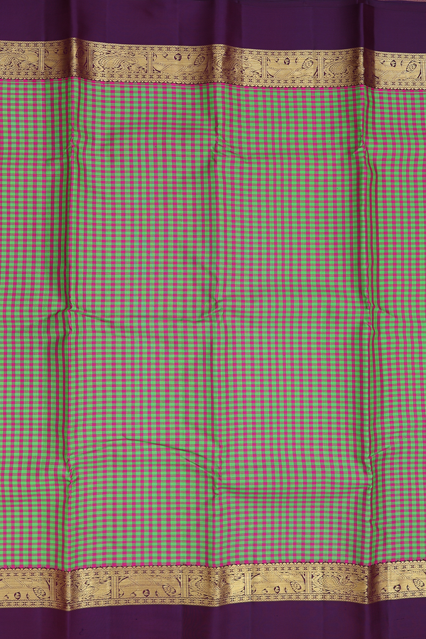 Kanchipuram Silk Saree Purple And Green With Checks Design