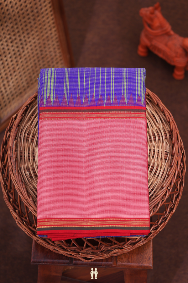 Kanchipuram Silk Saree Purple And Green With Stripes Design
