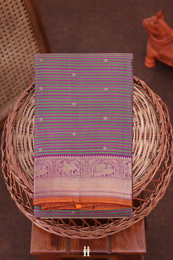 Kanchipuram Silk Saree Purple And Green With Stripes Design