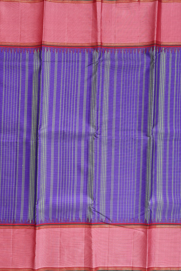 Kanchipuram Silk Saree Purple And Green With Stripes Design