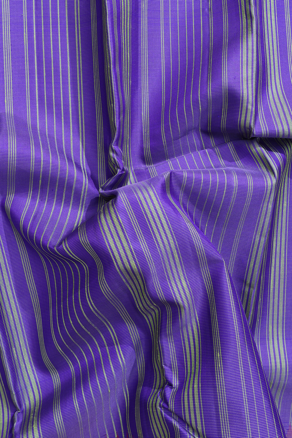 Kanchipuram Silk Saree Purple And Green With Stripes Design