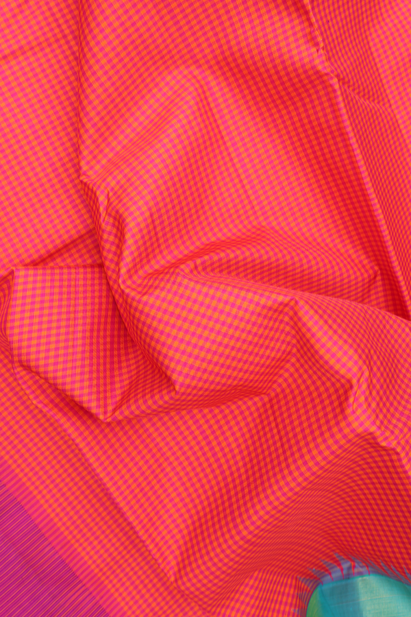 Kanchipuram Silk Saree Purple And Orange With Checks Design