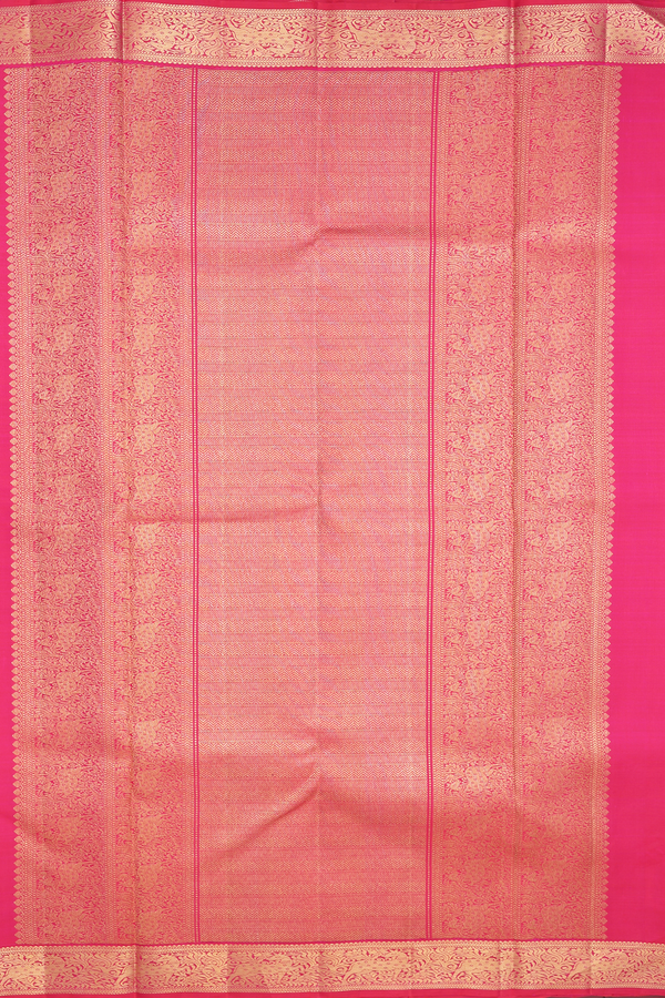 Kanchipuram Silk Saree Rani Pink Along Stripes With Buttas