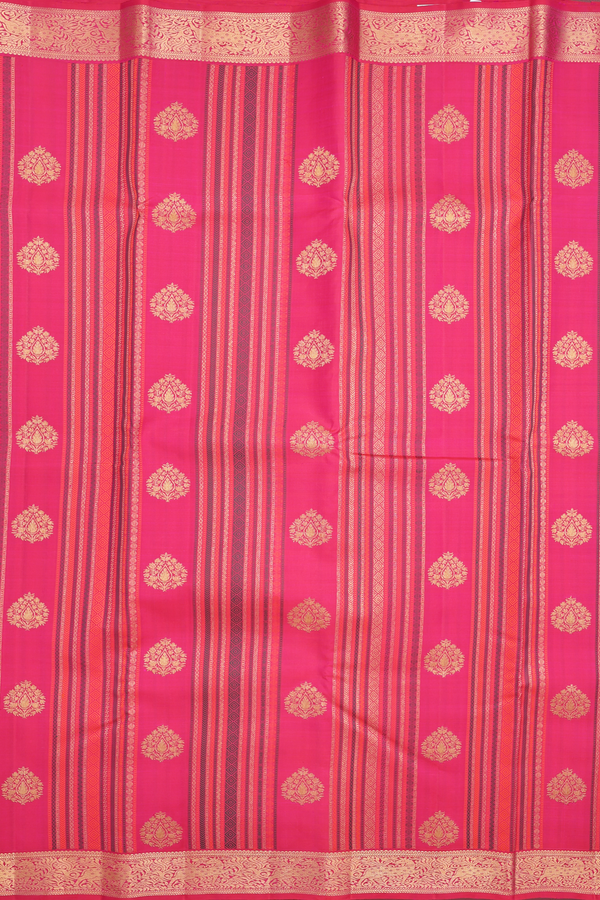 Kanchipuram Silk Saree Rani Pink Along Stripes With Buttas