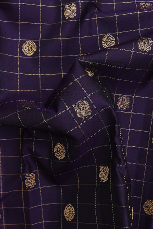 Kanchipuram Silk Saree Regal Purple With Checks Design