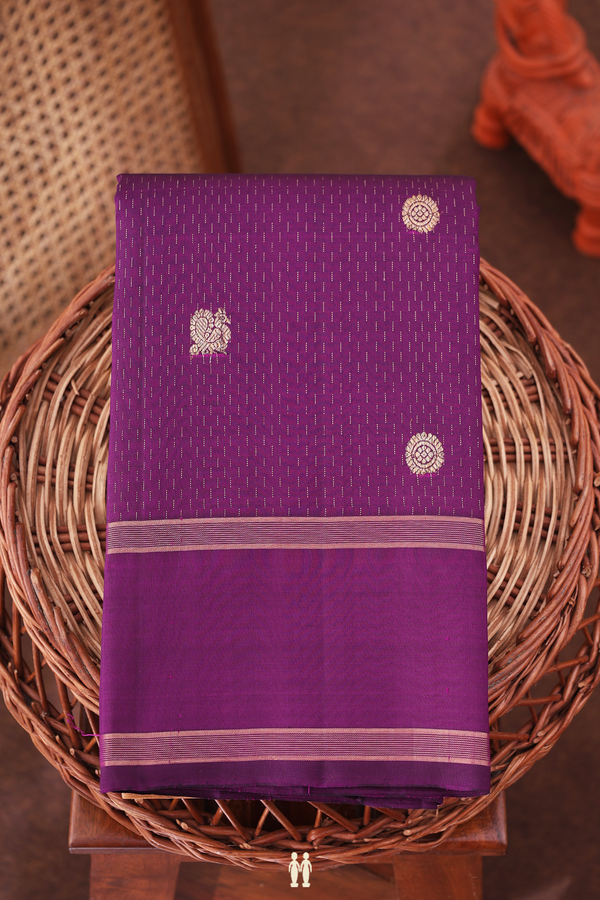 Kanchipuram Silk Saree Regal Purple With Stripes Along Buttas