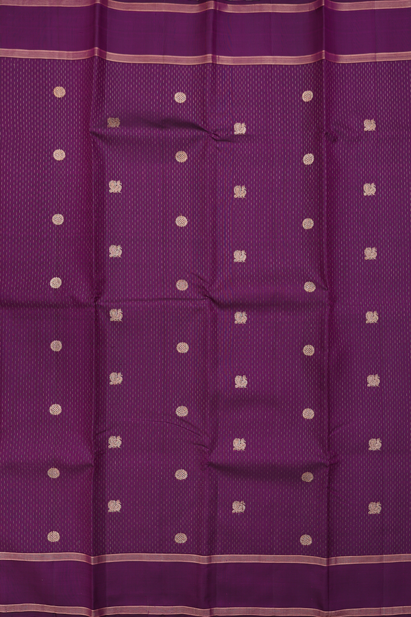 Kanchipuram Silk Saree Regal Purple With Stripes Along Buttas