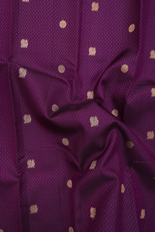Kanchipuram Silk Saree Regal Purple With Stripes Along Buttas