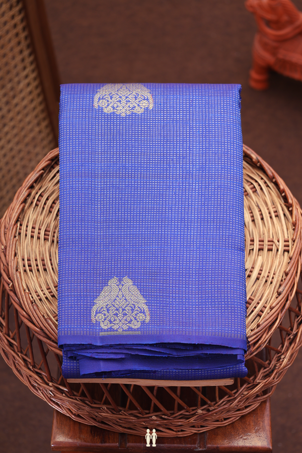 Kanchipuram Silk Saree Royal Blue Along Stripes With Buttas