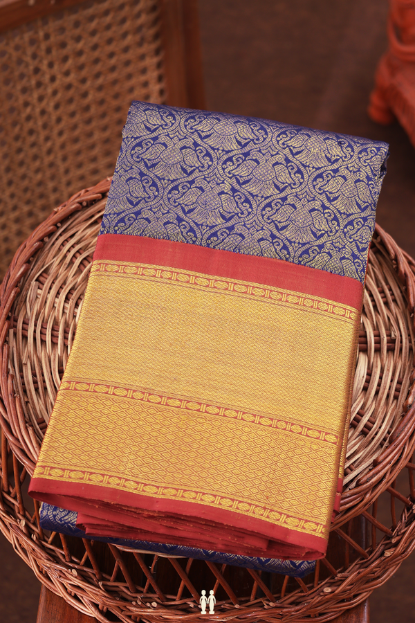 Kanchipuram Silk Saree Royal Blue With Iruthalai Pakshi Design