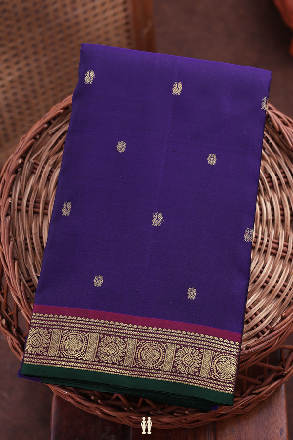 Kanchipuram Silk Saree Royal Blue With Peacock Floral Buttas