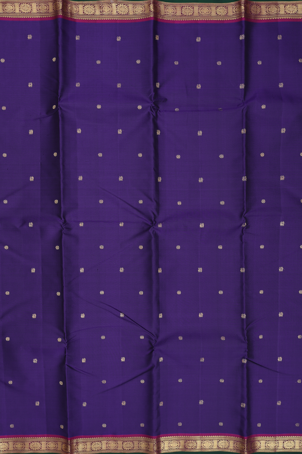 Kanchipuram Silk Saree Royal Blue With Peacock Floral Buttas