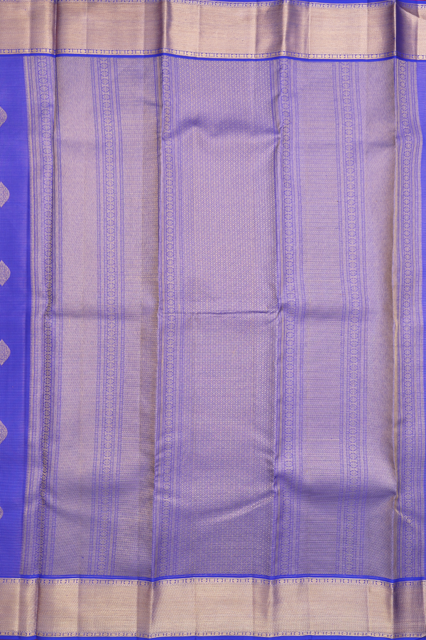 Kanchipuram Silk Saree Royal Blue With Stripes Along Buttas