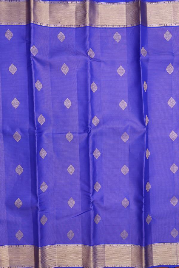 Kanchipuram Silk Saree Royal Blue With Stripes Along Buttas